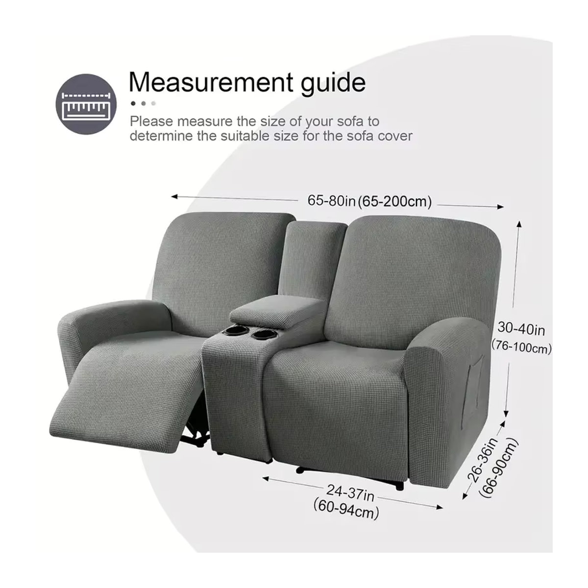 Yupartex 8-teiliges Sofa-Abdeckset für Liegesofas und Loveseats mit Mittelkonsole und Getränkehalter, elastische Schonbezüge für 2-Sitzer, Farben: Schwarz und Grau - Bild 2