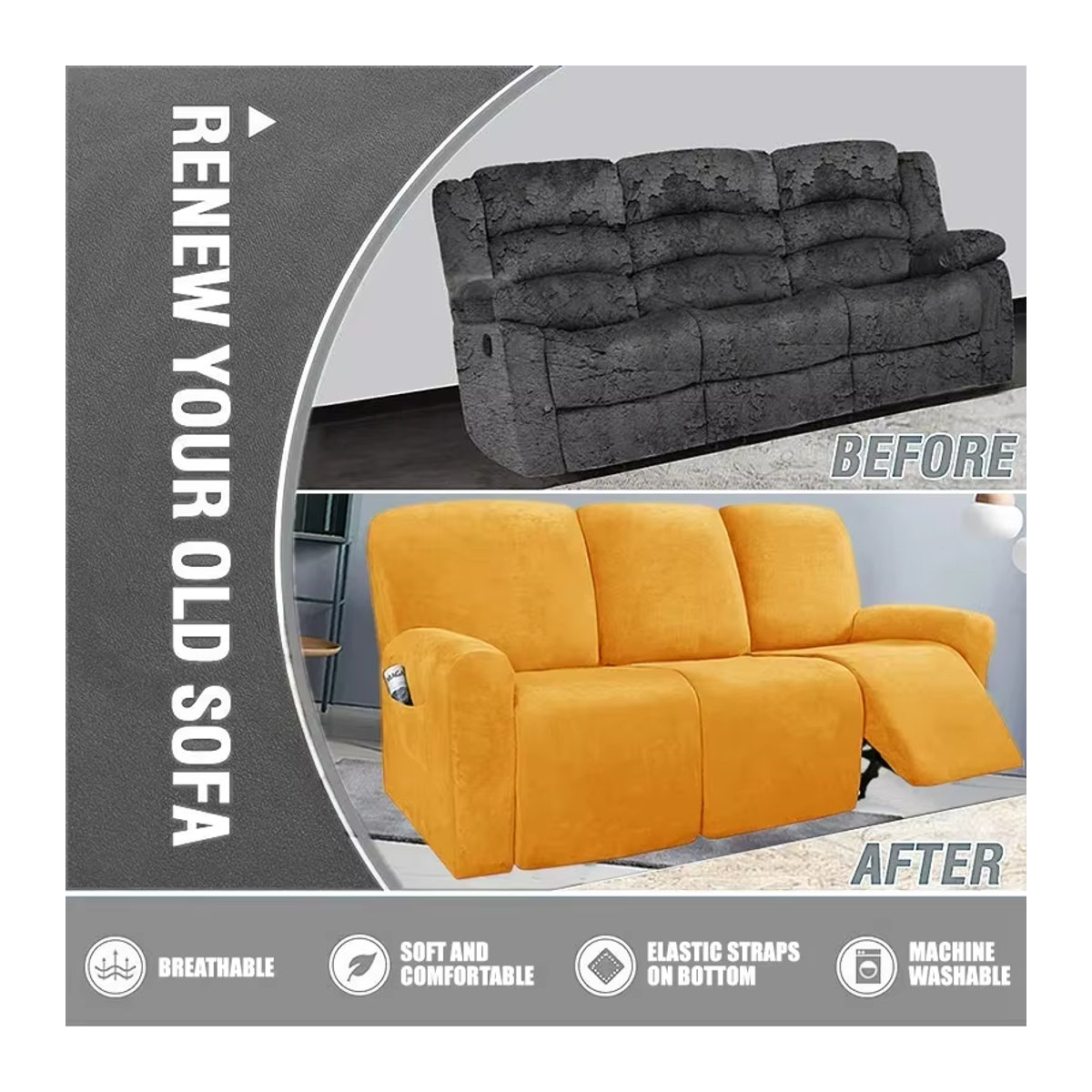 Yupartex All-Inclusive Samt Sofa Bezug für 3-Sitzer Couch und Sessel in Mehrfarbig - Bild 3
