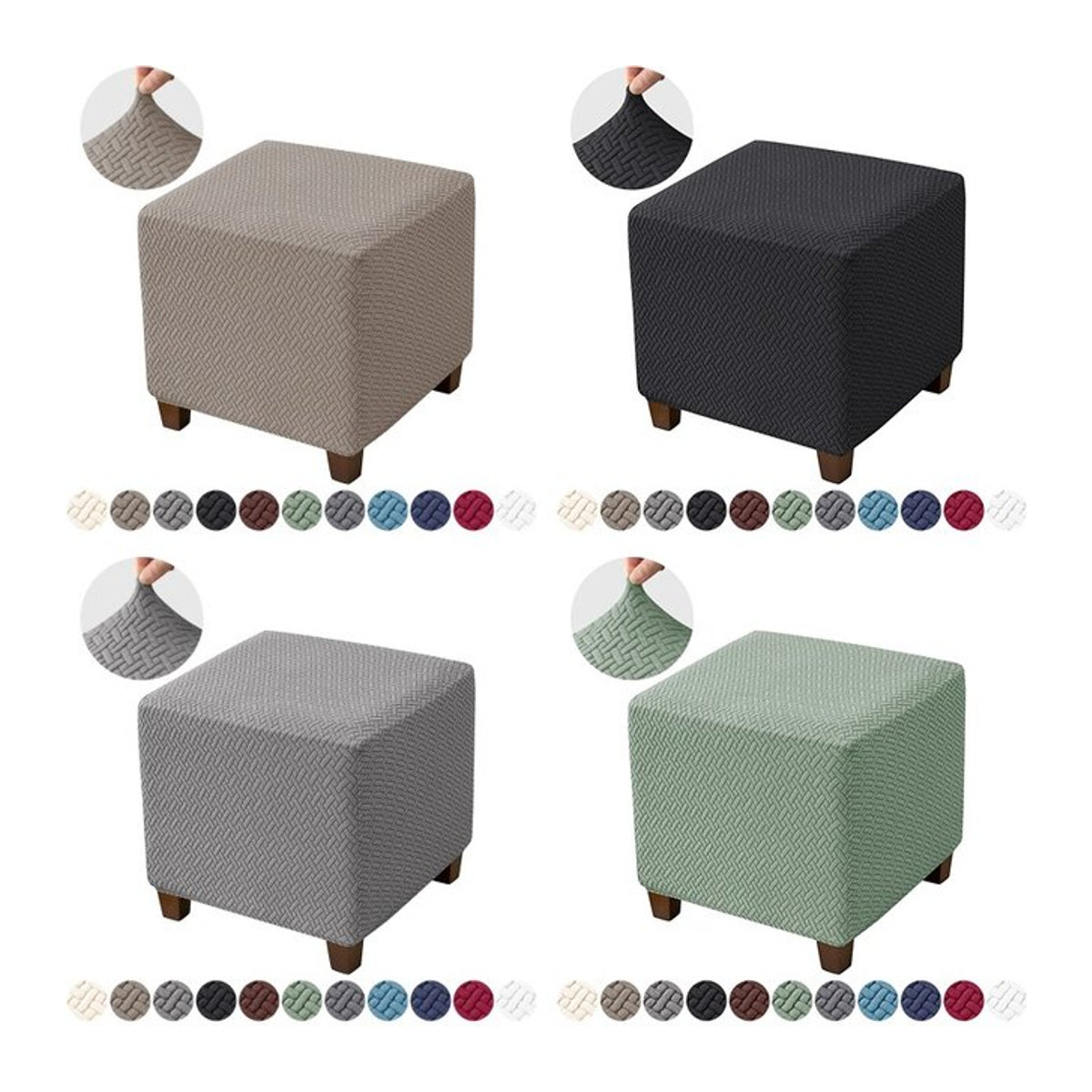 Yupartex Jacquard Hockerüberzug in T-Form für quadratische Ottomane und Sofa-Fußstützen, Grau - Bild 1