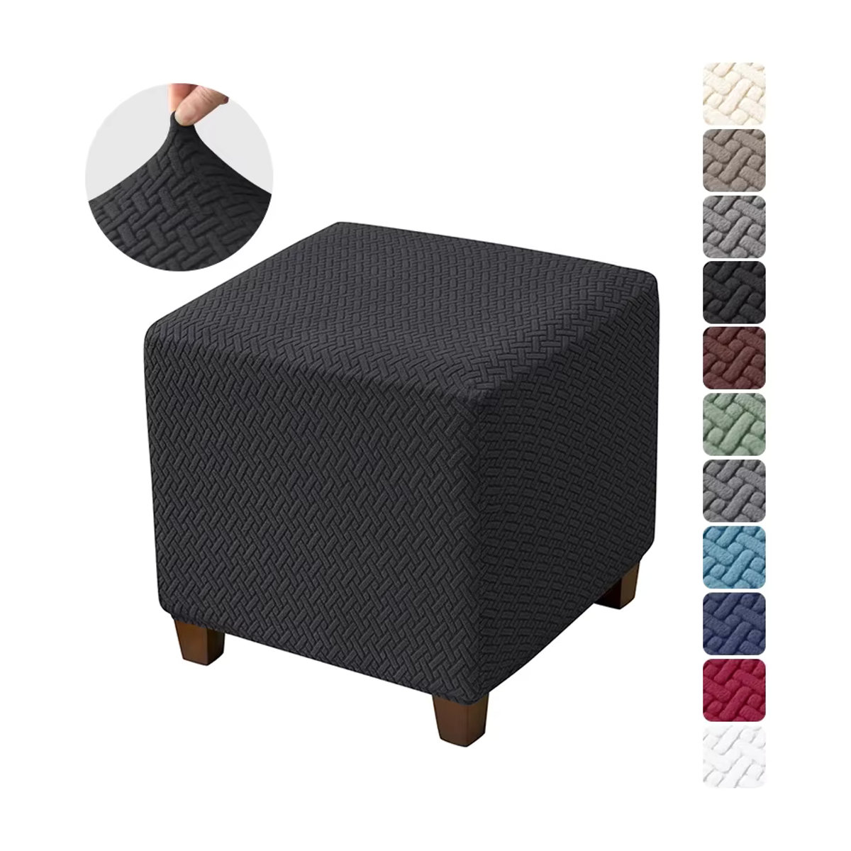 Yupartex Jacquard Hockerüberzug in T-Form für quadratische Ottomane und Sofa-Fußstützen, Grau - Bild 3