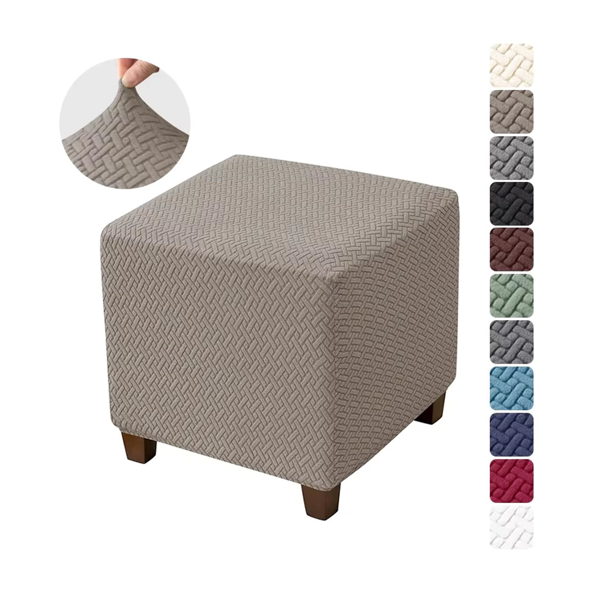 Yupartex Jacquard Hockerüberzug in T-Form für quadratische Ottomane und Sofa-Fußstützen, Grau - Bild 4