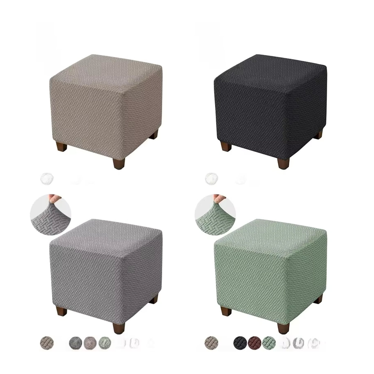 Yupartex Jacquard Hockerüberzug in T-Form für quadratische Ottomane und Sofa-Fußstützen, Grau - Bild 5