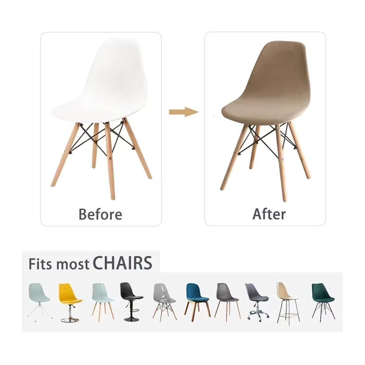 Yupartex Samt Stuhlbezug elastisch für Esszimmerstühle ohne Armlehnen in Beige - Bild 1