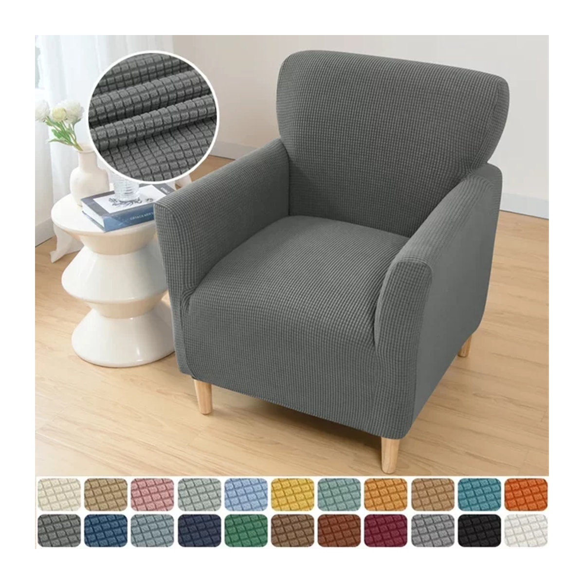 Yupartex Sesselbezug aus Polarfleece in Grau mit Jacquard-Muster für Club- und Tub-Sessel - Bild 1