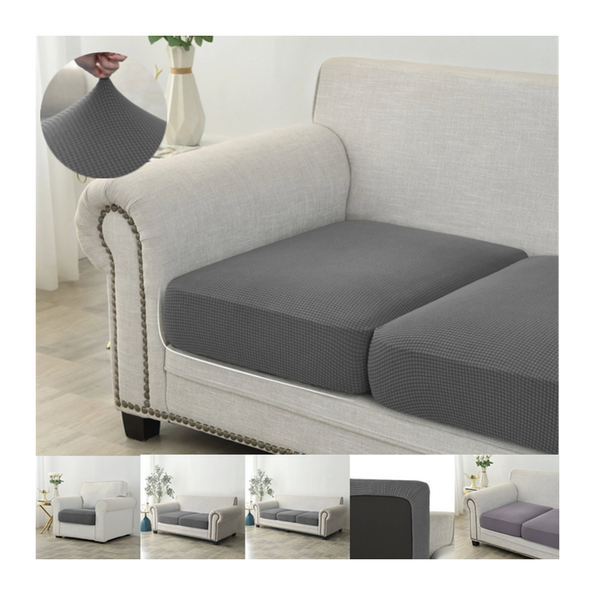 Yupartex Sofa Sitzkissenbezug aus Polar Fleece in Grau für 1 bis 4 Sitzer als elastische Anti-Schmutz Schutzabdeckung - Bild 1