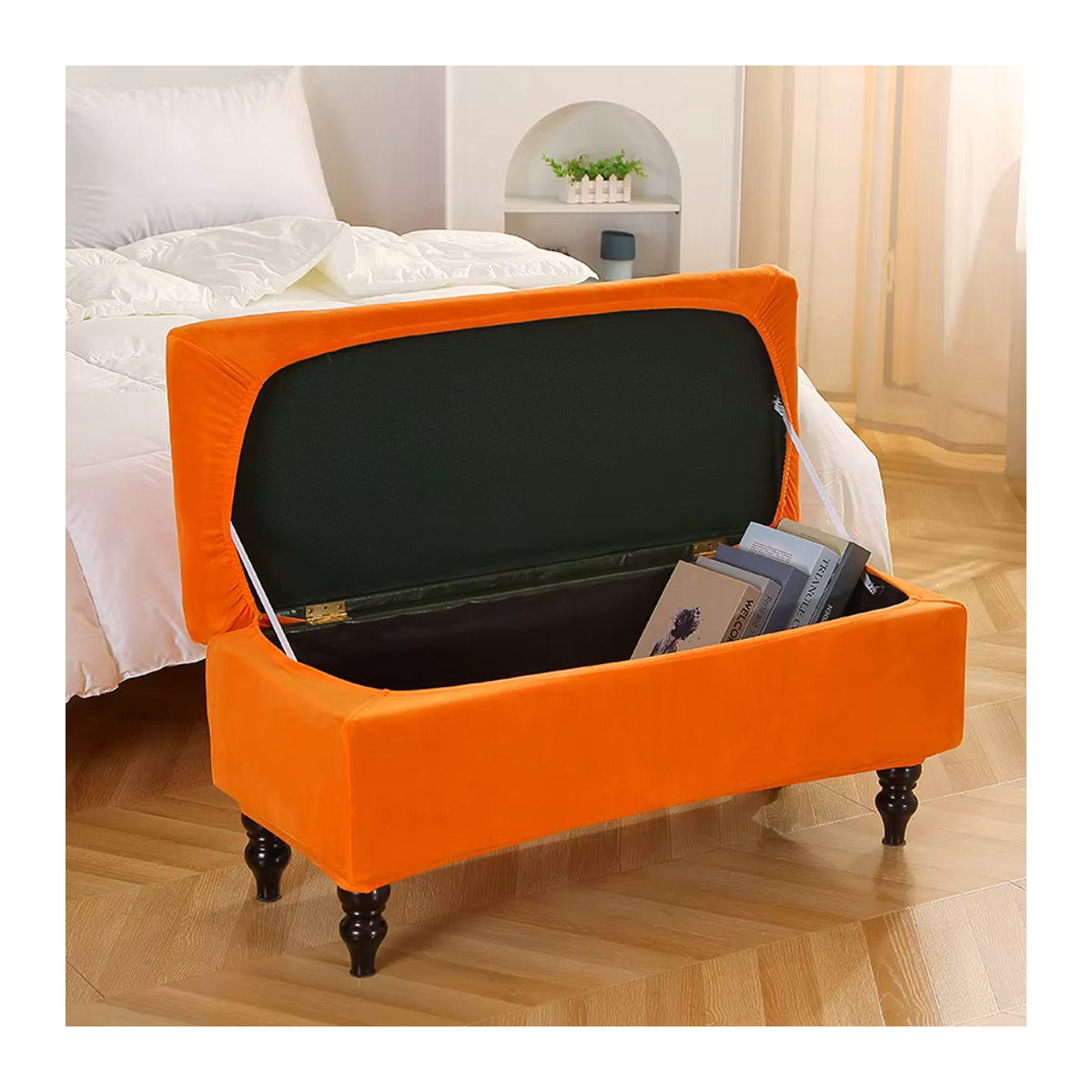 Yupartex Stretch-Schonbezug für rechteckige Ottomane und Hocker aus Samt in Orange - Bild 1