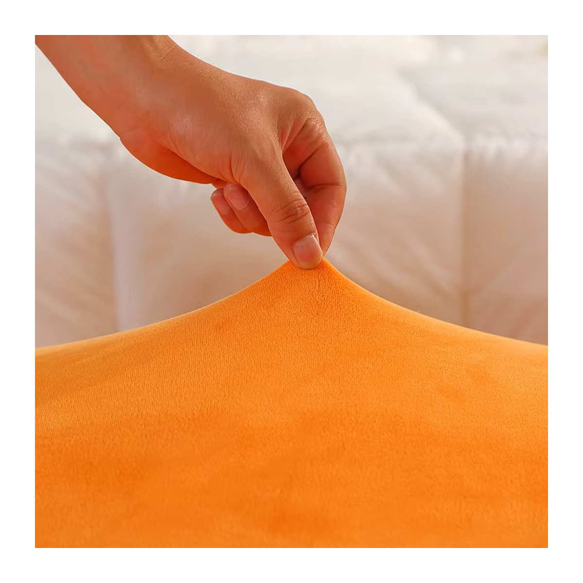 Yupartex Stretch-Schonbezug für rechteckige Ottomane und Hocker aus Samt in Orange - Bild 2