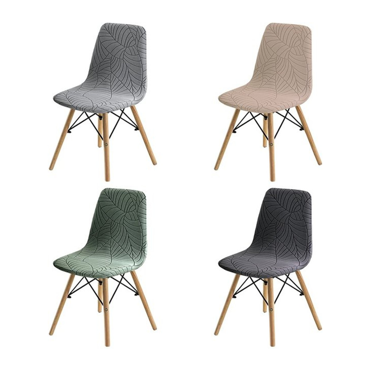Yupartex Stretch-Stuhlbezug mit Blätter-Jacquard-Muster, armlose Sitzbezüge für Esszimmer und Hotels, Schwarz/Mehrfarbig - Bild 1