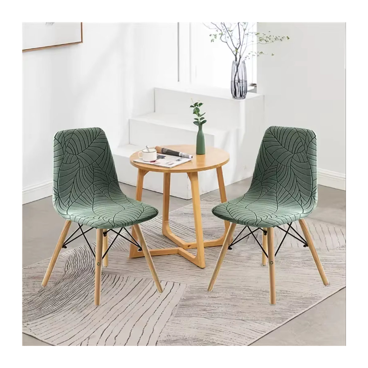 Yupartex Stretch-Stuhlbezug mit Blätter-Jacquard-Muster, armlose Sitzbezüge für Esszimmer und Hotels, Schwarz/Mehrfarbig - Bild 2