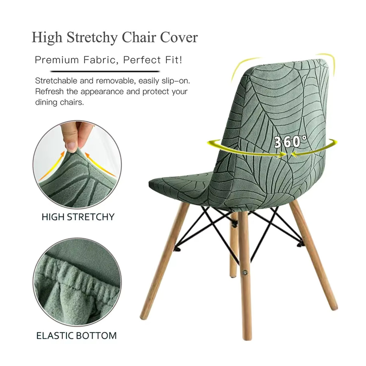 Yupartex Stretch-Stuhlbezug mit Blätter-Jacquard-Muster, armlose Sitzbezüge für Esszimmer und Hotels, Schwarz/Mehrfarbig - Bild 3