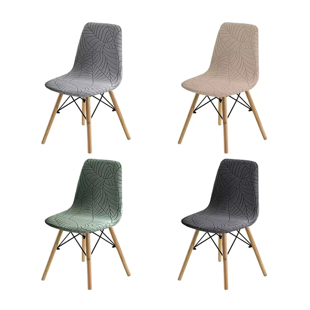 Yupartex Stretch-Stuhlbezug mit Blätter-Jacquard-Muster, armlose Sitzbezüge für Esszimmer und Hotels, Schwarz/Mehrfarbig - Bild 4