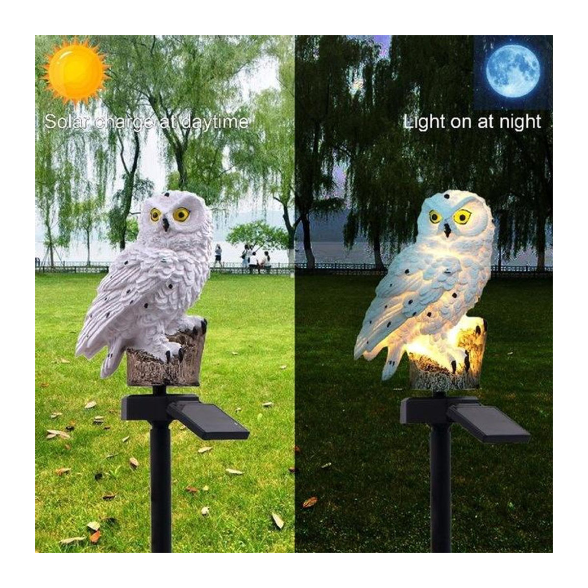 YuTao Magic 026 Solarleuchte Eule als wasserdichtes LED Gartenornament aus Kunstharz in Braun und Weiß - Bild 7