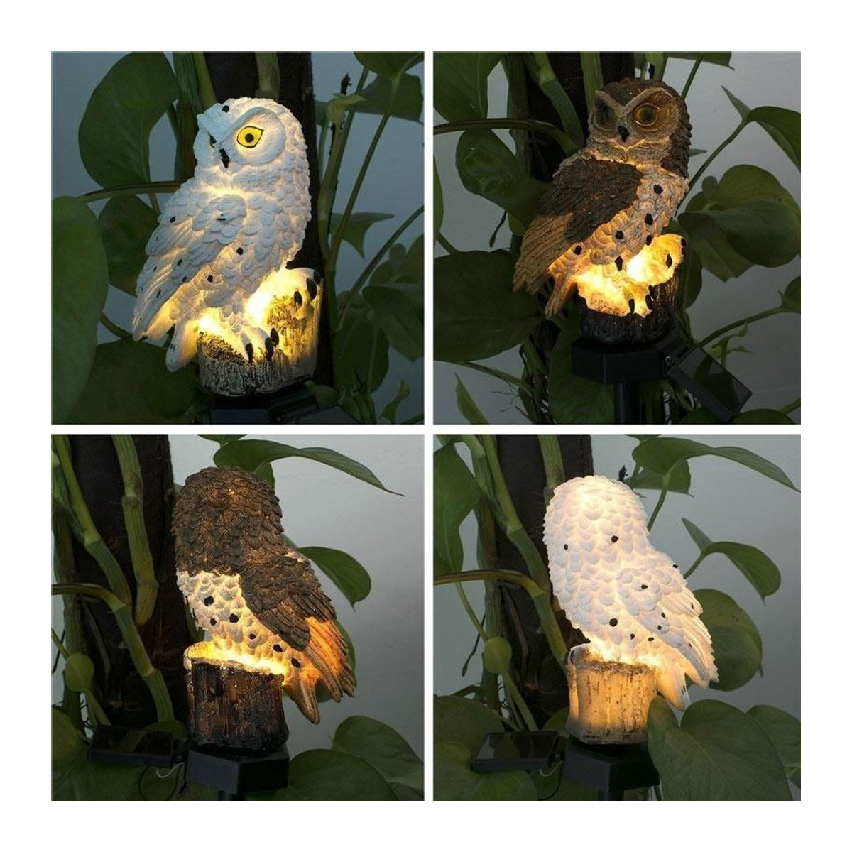 YuTao Magic 026 Solarleuchte Eule als wasserdichtes LED Gartenornament aus Kunstharz in Braun und Weiß - Bild 8