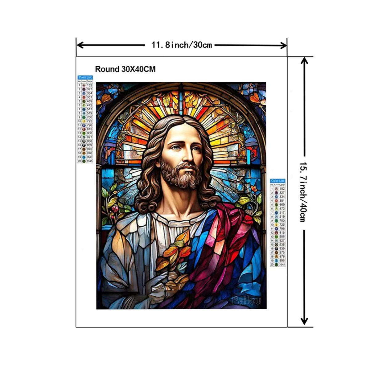YUTTEE 5D Diamant Malerei Set Jesus Christus Buntglas Motiv mit Heiligem Kreuz und Jungfrau Maria als DIY Mosaik Kunstwerk in Mehrfarbig - Bild 2