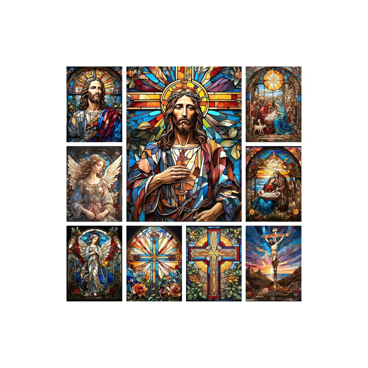 YUTTEE 5D Diamant Malerei Set Jesus Christus Buntglas Motiv mit Heiligem Kreuz und Jungfrau Maria als DIY Mosaik Kunstwerk in Mehrfarbig - Bild 4