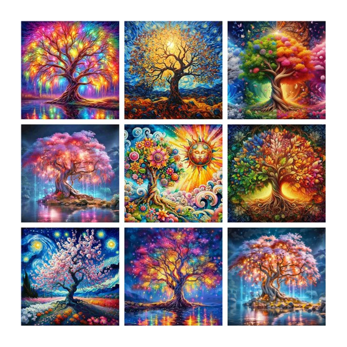 YUTTEE 5D Diamantgemälde Baum des Lebens als buntes Landschaftsmotiv für Stickerei und Heimdekoration, mehrfarbig - Bild 1
