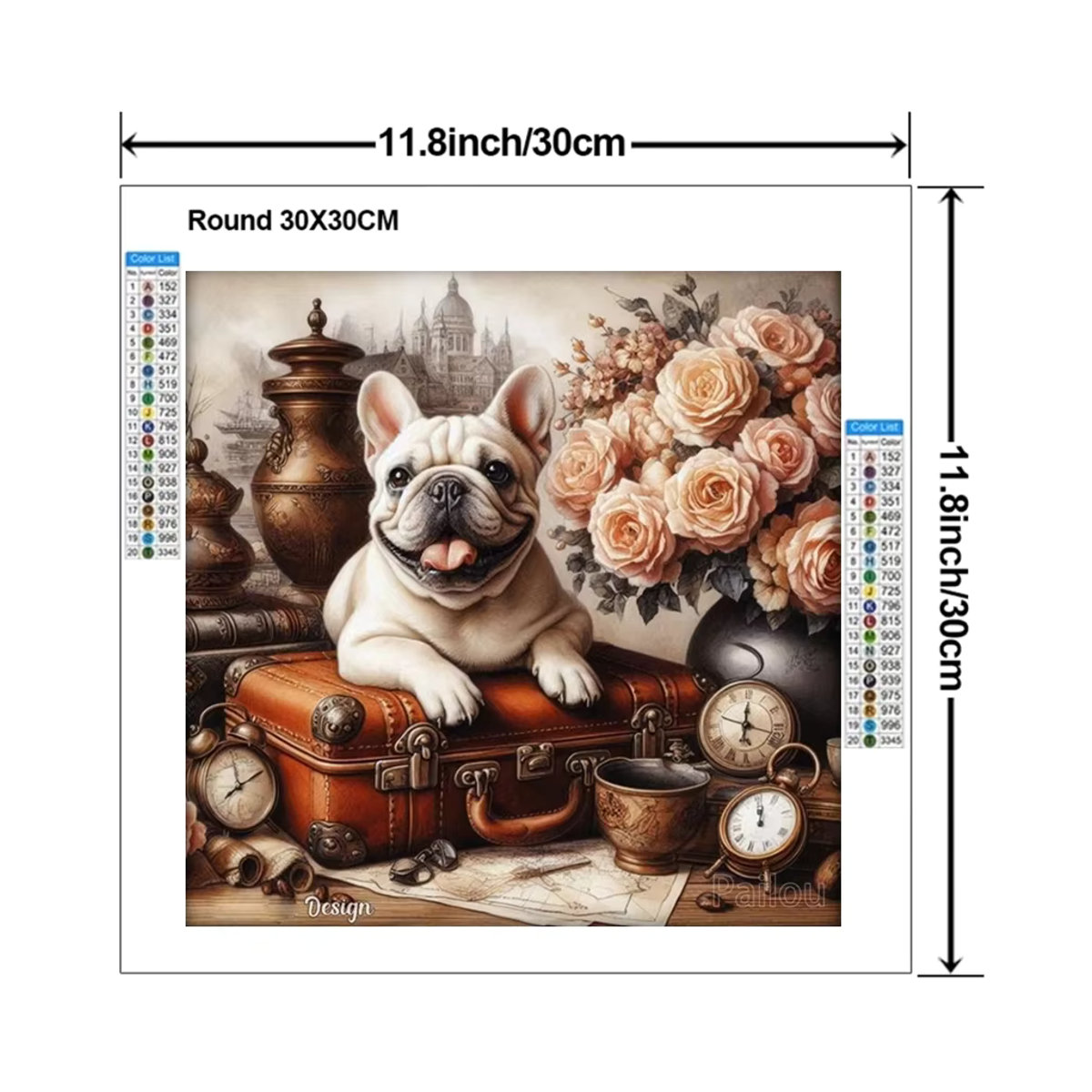 YUTTEE 5D Diamantgemälde Französische Bulldogge Welpe mit Blumen DIY Mosaik Set in mehrfarbigem Vintage Design - Bild 2