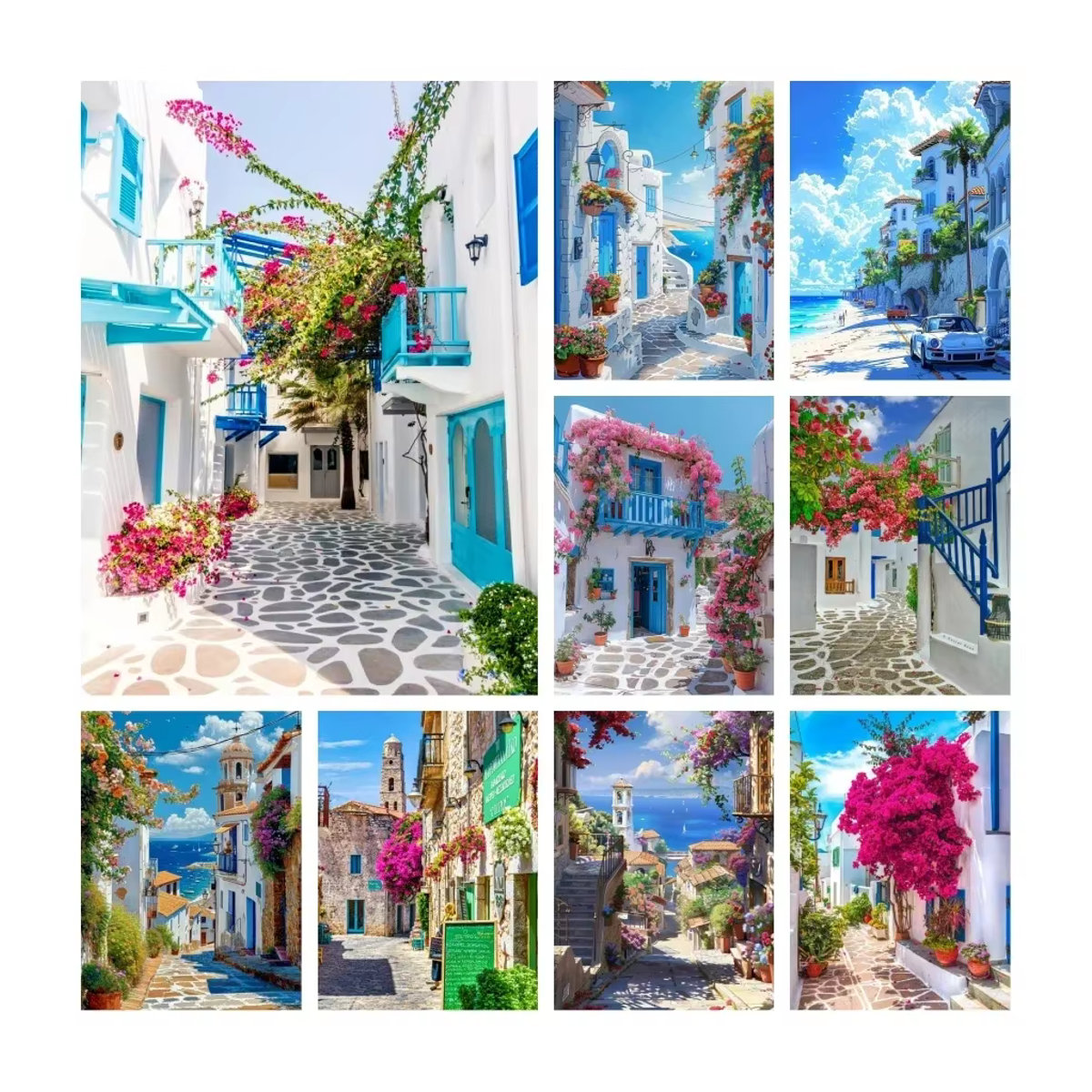 YUTTEE 5D Diamantmalerei Ägäis Landschaft Santorini und Mykonos Kunstwerk in Blau und Mehrfarbig - Bild 3