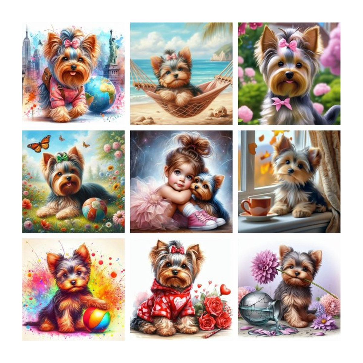 YUTTEE 5D Diamantmalerei Yorkshire Terrier Hund DIY Kreuzstich Set mehrfarbig rund Durchmesser: 30 cm - Bild 1