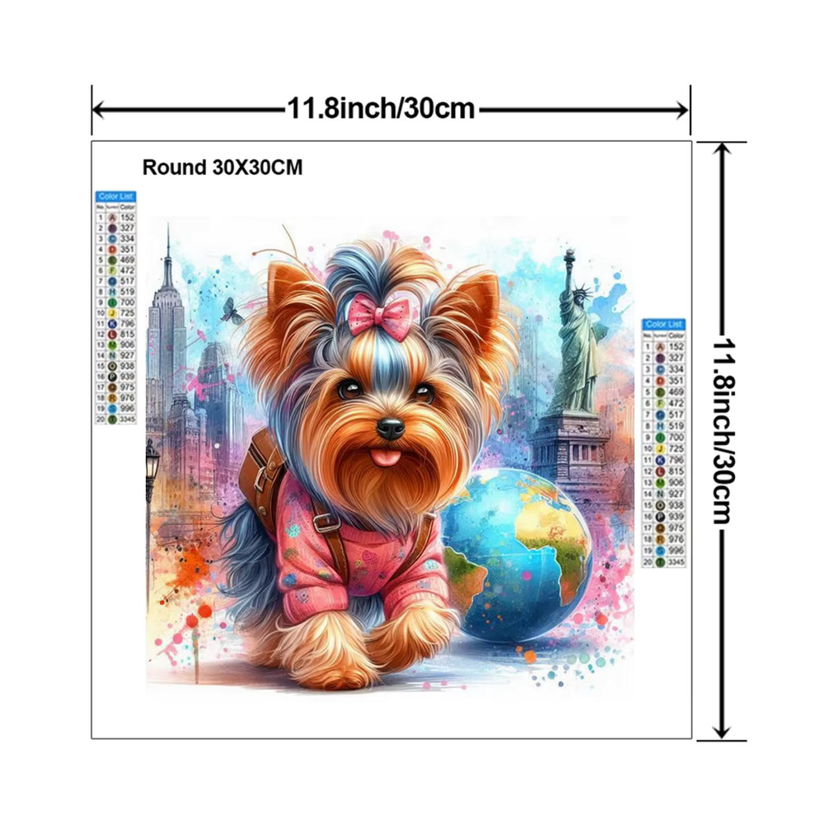 YUTTEE 5D Diamantmalerei Yorkshire Terrier Hund DIY Kreuzstich Set mehrfarbig rund Durchmesser: 30 cm - Bild 2