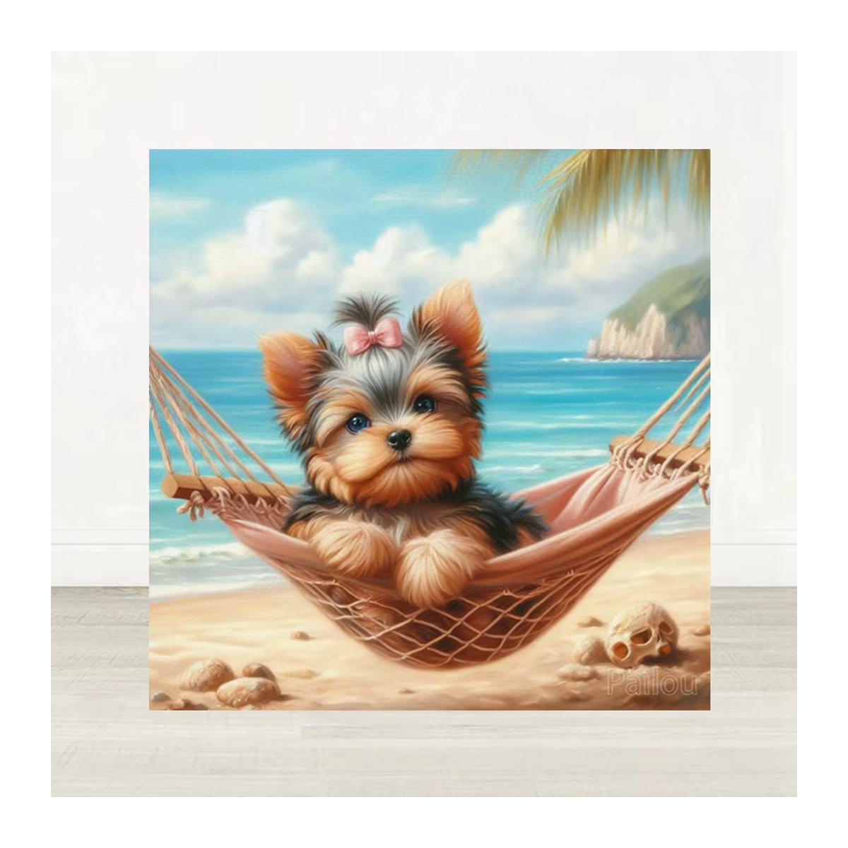 YUTTEE 5D Diamantmalerei Yorkshire Terrier Hund DIY Kreuzstich Set mehrfarbig rund Durchmesser: 30 cm - Bild 3