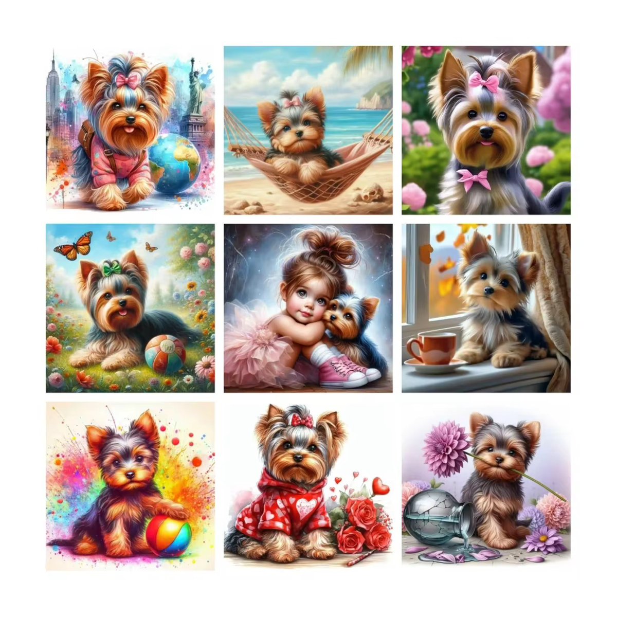 YUTTEE 5D Diamantmalerei Yorkshire Terrier Hund DIY Kreuzstich Set mehrfarbig rund Durchmesser: 30 cm - Bild 4