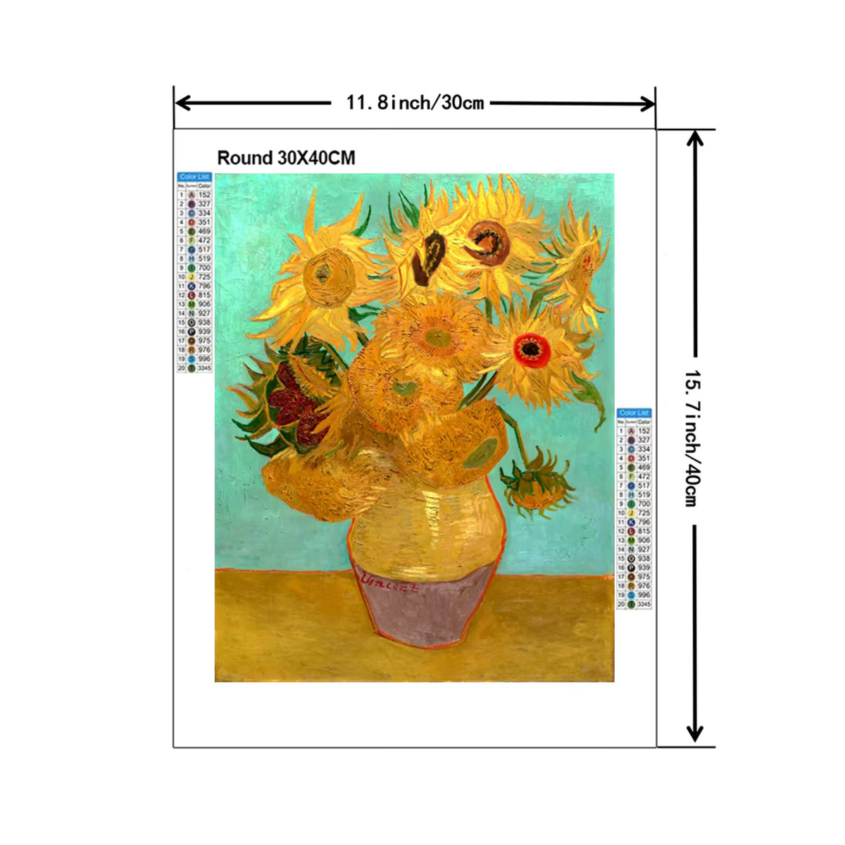 YUTTEE 5D DIY Diamantmalerei Set Van Gogh Sonnenblumen in Vase, Gelb, Mosaik Kreuzstich Set für Wandmontage - Bild 2