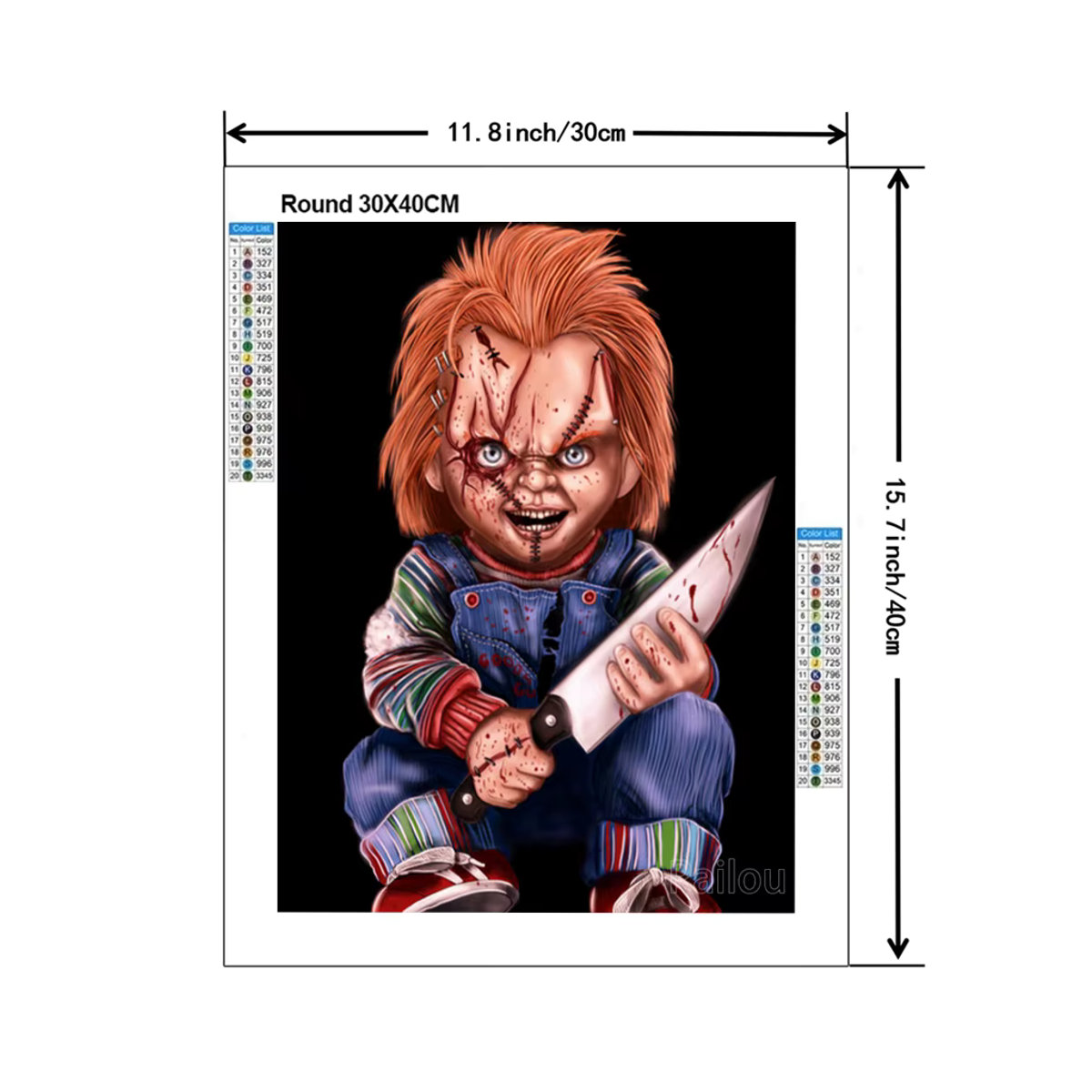 YUTTEE 5D DIY Diamond Painting Set Chucky Horror Clown Mosaik Kunst für Kinder in Mehrfarbig - Bild 3
