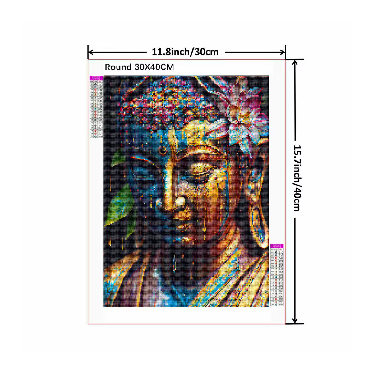 YUTTEE Diamantmalerei 5D DIY Buddha Set mit runden Steinen, Mehrfarbiges Mosaik-Stickerei Set im orientalischen Design - Bild 2