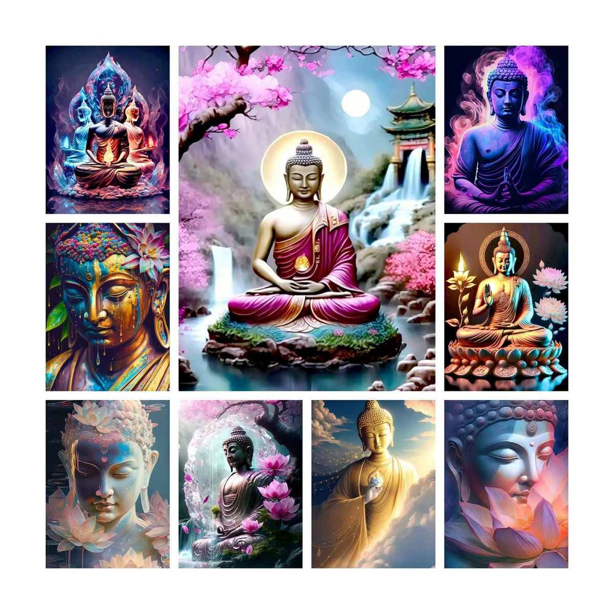 YUTTEE Diamantmalerei 5D DIY Buddha Set mit runden Steinen, Mehrfarbiges Mosaik-Stickerei Set im orientalischen Design - Bild 4