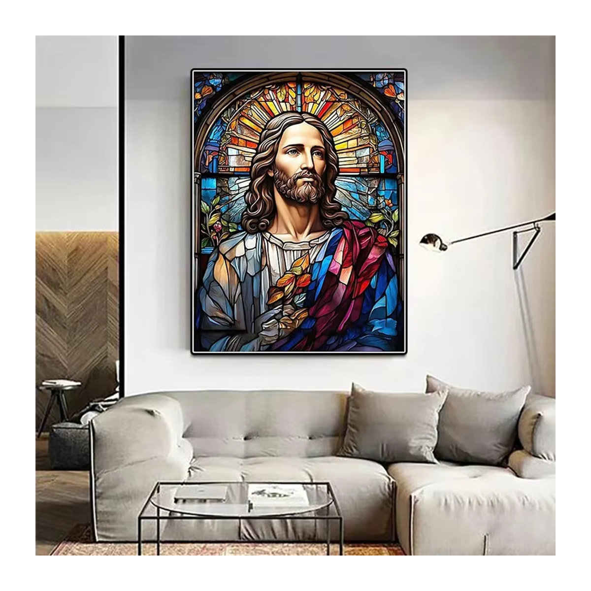 YUTTEE Diamantmalerei Ostern Motiv mit Jungfrau Maria Jesus und Kreuz als religiöses DIY Mosaik Stickerei Set in Mehrfarbig, Wandmontiert, Durchmesser: 30 cm - Bild 3