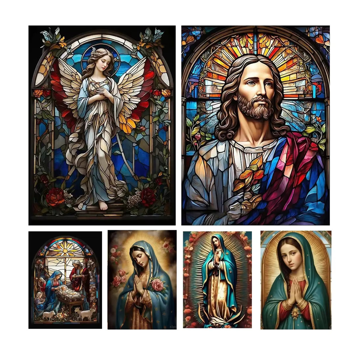 YUTTEE Diamantmalerei Ostern Motiv mit Jungfrau Maria Jesus und Kreuz als religiöses DIY Mosaik Stickerei Set in Mehrfarbig, Wandmontiert, Durchmesser: 30 cm - Bild 4