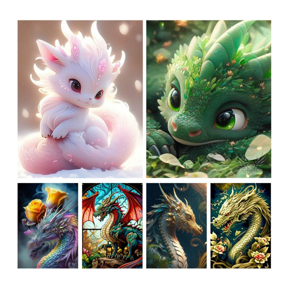YUTTEE Diamantmalerei Set Bunter Cartoon Dinosaurier und Baby Drache als DIY Kreuzstich Kit für Wanddekoration in Mehrfarbig - Bild 1