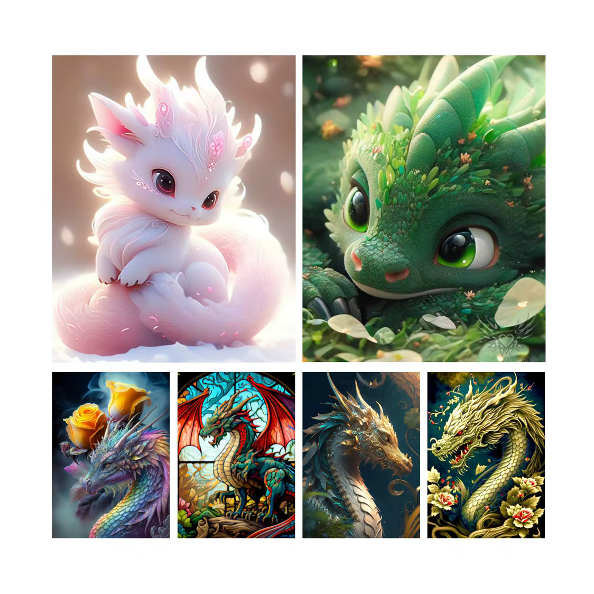 YUTTEE Diamantmalerei Set Bunter Cartoon Dinosaurier und Baby Drache als DIY Kreuzstich Kit für Wanddekoration in Mehrfarbig - Bild 3