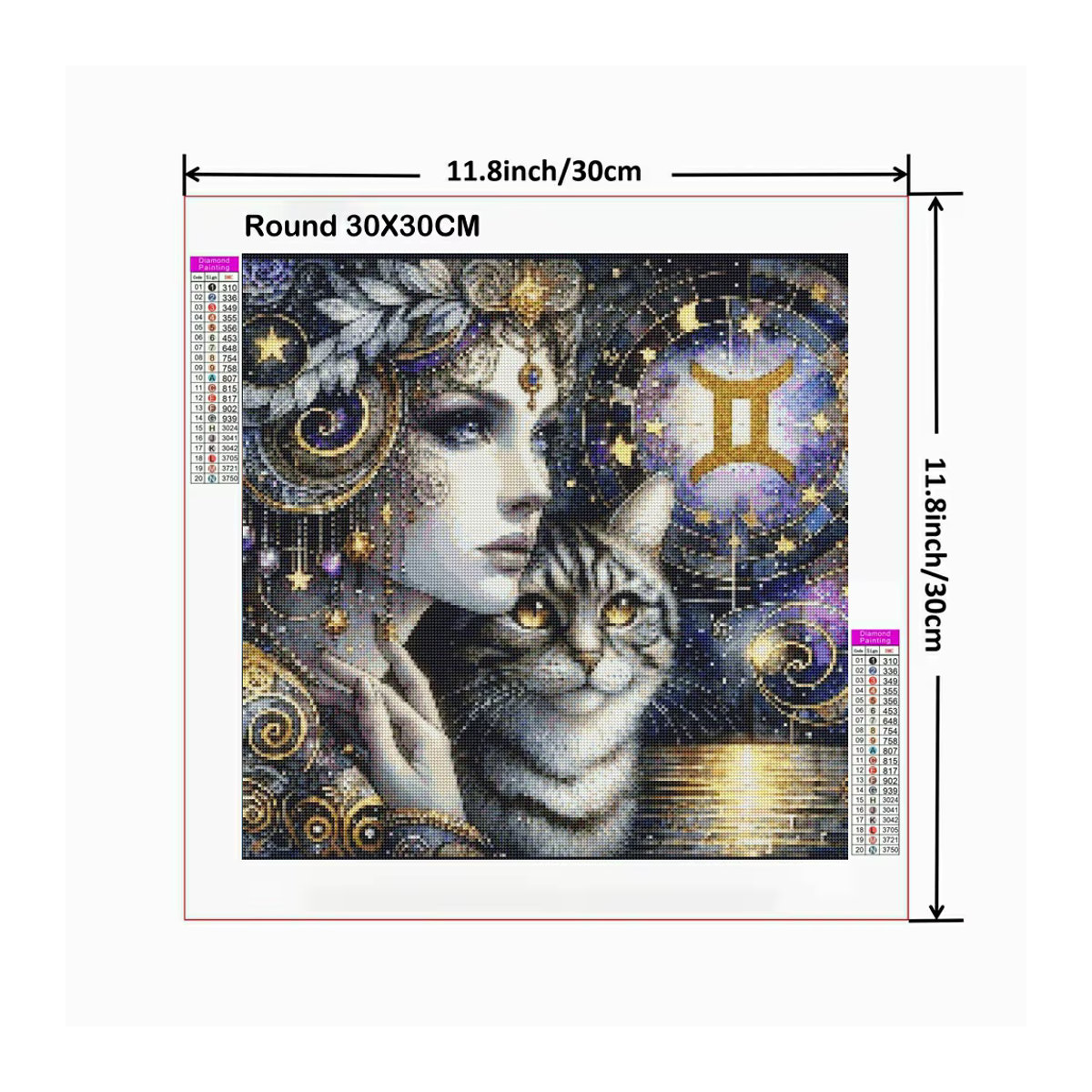 YUTTEE Diamond Painting DIY Set Gotische Frau mit Katze und Sternzeichen Motiv Mehrfarbig - Bild 2