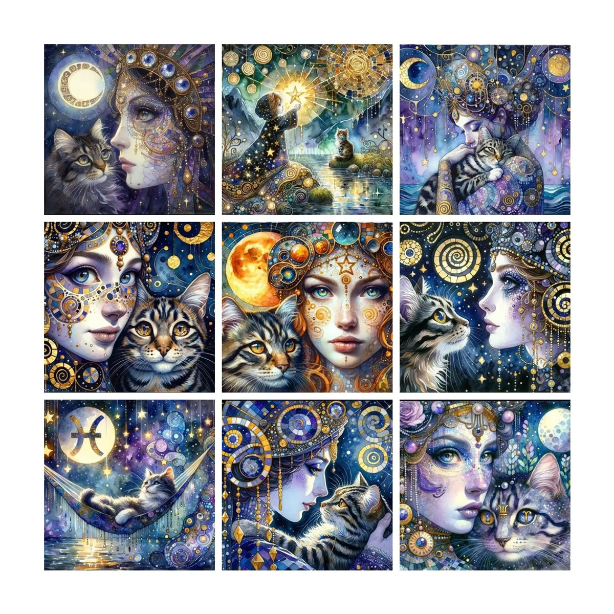YUTTEE Diamond Painting DIY Set Gotische Frau mit Katze und Sternzeichen Motiv Mehrfarbig - Bild 4