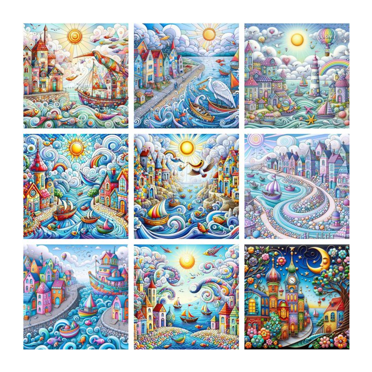 YUTTEE Diamond Painting Set Wunderliche Weltstadt Landschaft Motiv mit runden Steinen in Mehrfarbig, Durchmesser: 30 cm - Bild 1