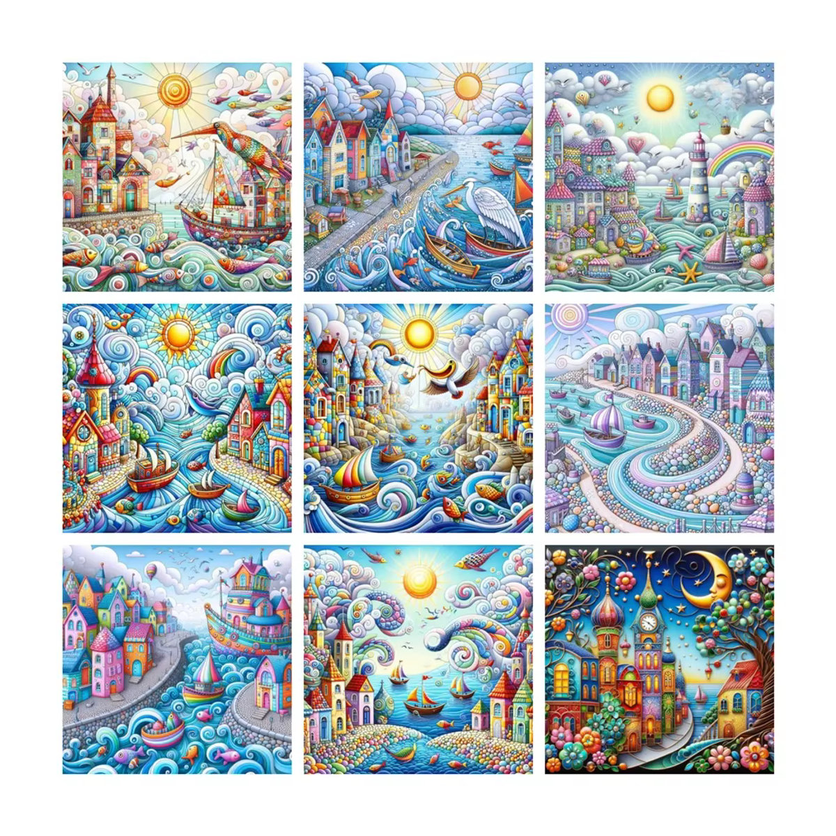YUTTEE Diamond Painting Set Wunderliche Weltstadt Landschaft Motiv mit runden Steinen in Mehrfarbig, Durchmesser: 30 cm - Bild 2