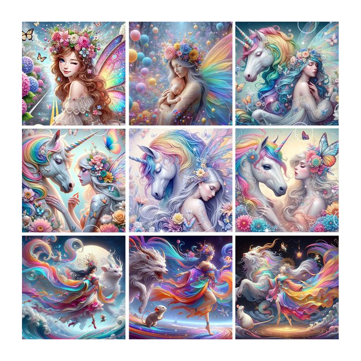 YUTTEE DIY Diamantmalerei Set Fee Einhorn Mädchen als 5D Mosaik mit runden Steinen, Multicolor, B/H: 20 x 20 cm - Bild 1