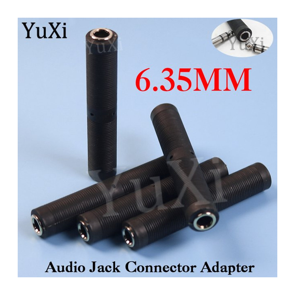 YuXi Audio Stereo Jack Adapter Buchse auf Buchse 6,35mm Konverter für Mikrofon und Lautsprecher, Schwarz, Metall - Bild 1