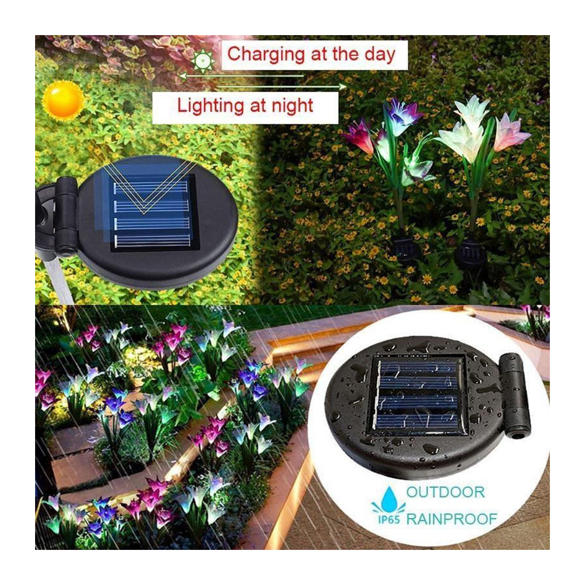 Yuyongzhi Solar Lily Bodenleuchte LED Wegeleuchte wetterfest IP65 Bunt - Bild 3