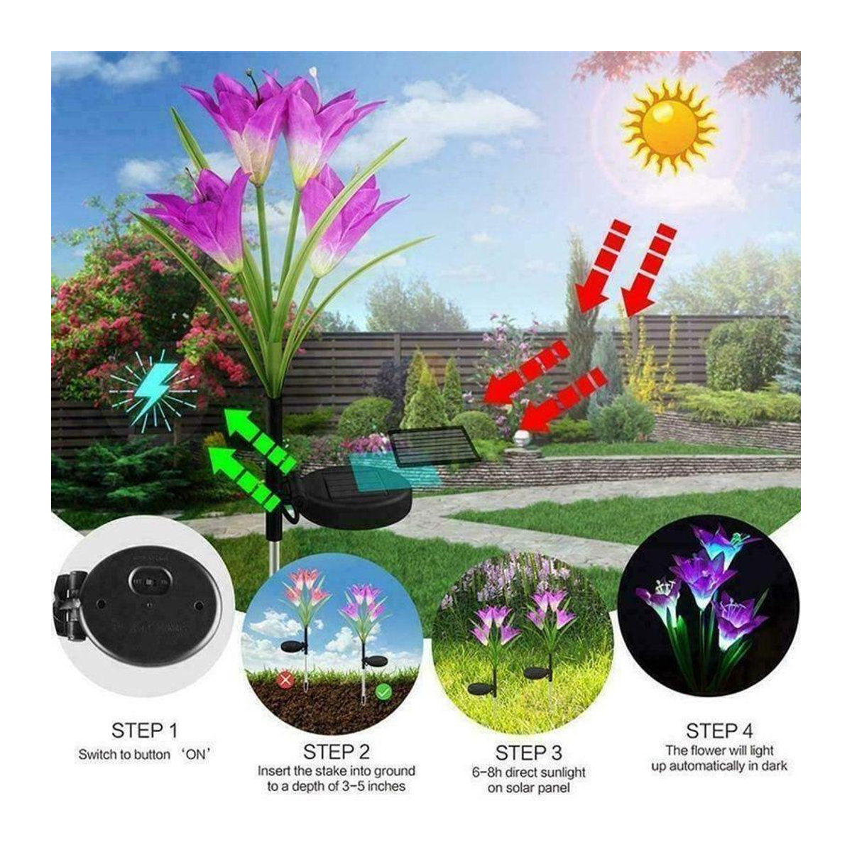 Yuyongzhi Solar Lily Bodenleuchte LED Wegeleuchte wetterfest IP65 Bunt - Bild 4