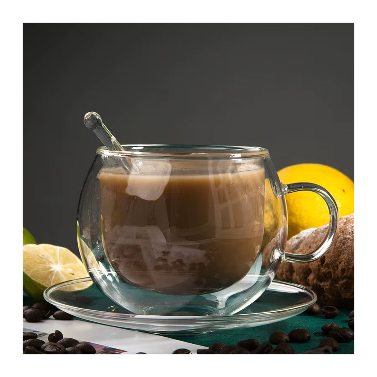 YWDL Espresso-Tassenset aus klarem Glas mit Untertasse und Löffel, doppelwandige Kaffeetassen, 180/250 ml - Bild 5
