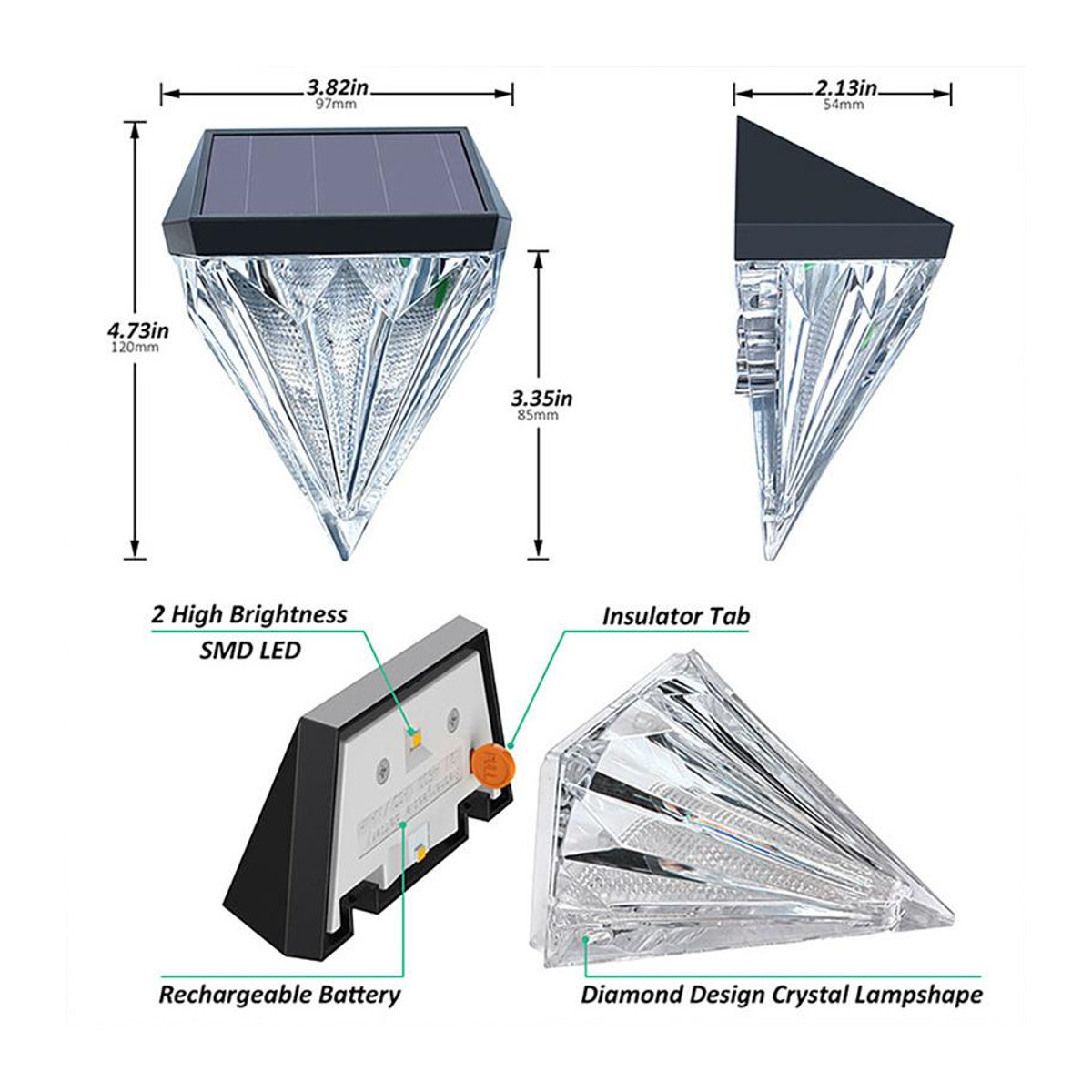 YWZT BEIMT Factory Solar Diamant Wandleuchte im 4er Set, Schwarz, LED Außenbeleuchtung IP66 wasserdicht für Garten und Balkon - Bild 3