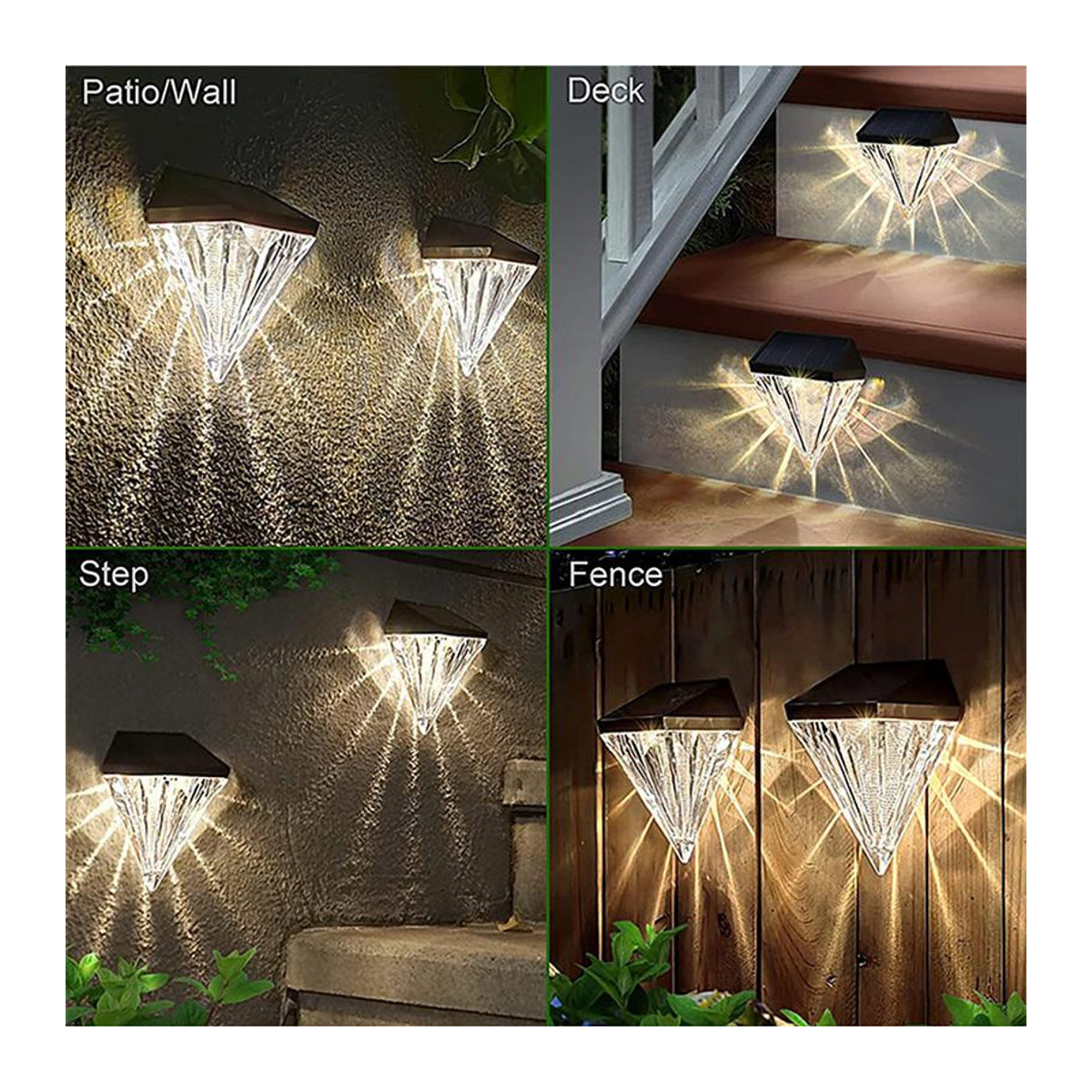 YWZT BEIMT Factory Solar Diamant Wandleuchte im 4er Set, Schwarz, LED Außenbeleuchtung IP66 wasserdicht für Garten und Balkon - Bild 4