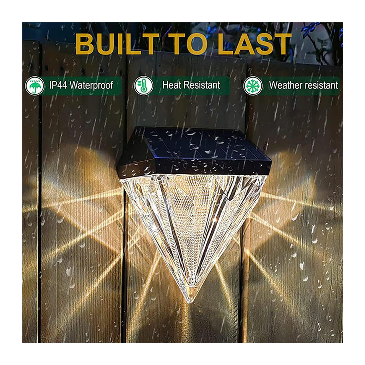 YWZT BEIMT Factory Solar Diamant Wandleuchte im 4er Set, Schwarz, LED Außenbeleuchtung IP66 wasserdicht für Garten und Balkon - Bild 6