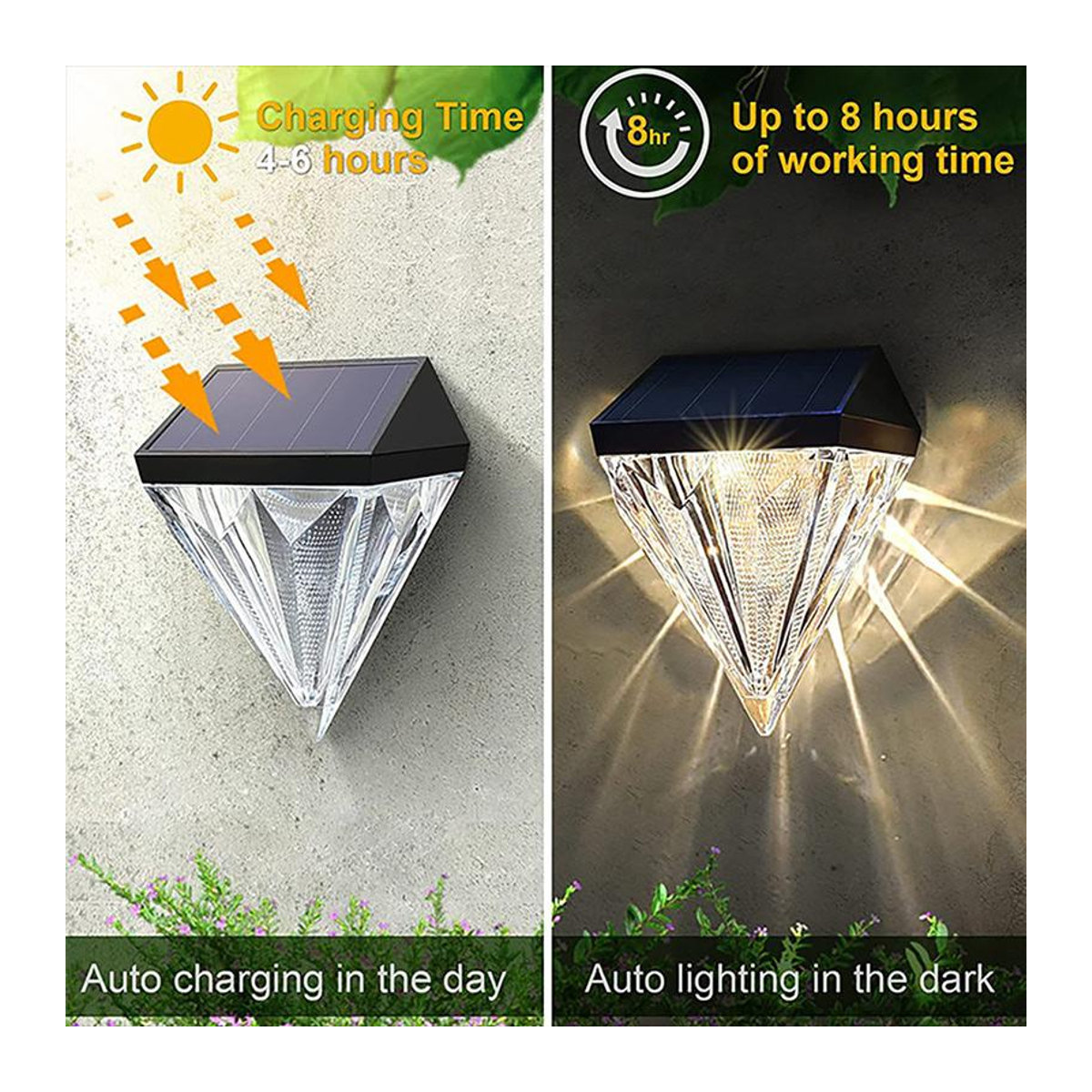 YWZT BEIMT Factory Solar Diamant Wandleuchte im 4er Set, Schwarz, LED Außenbeleuchtung IP66 wasserdicht für Garten und Balkon - Bild 8