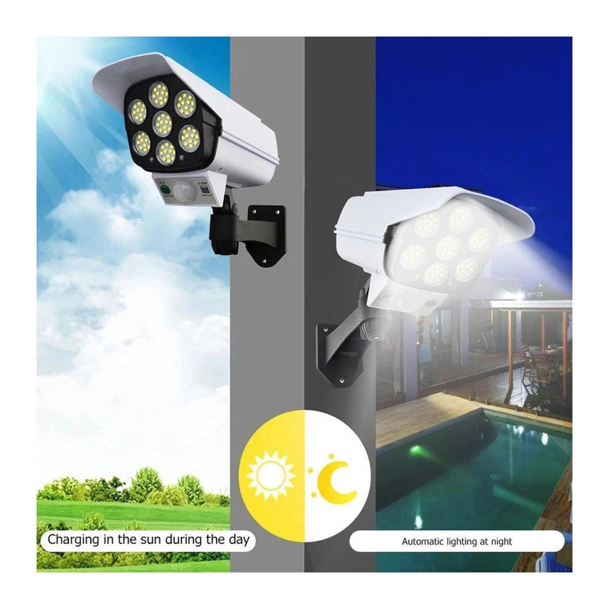 YWZT BEIMT Factory Solar-LED-Wandleuchte mit Bewegungsmelder und Fernbedienung, wasserdichte Außenleuchte IP65 für Hof und Garage, 35LED, Schwarz/Weiß - Bild 2