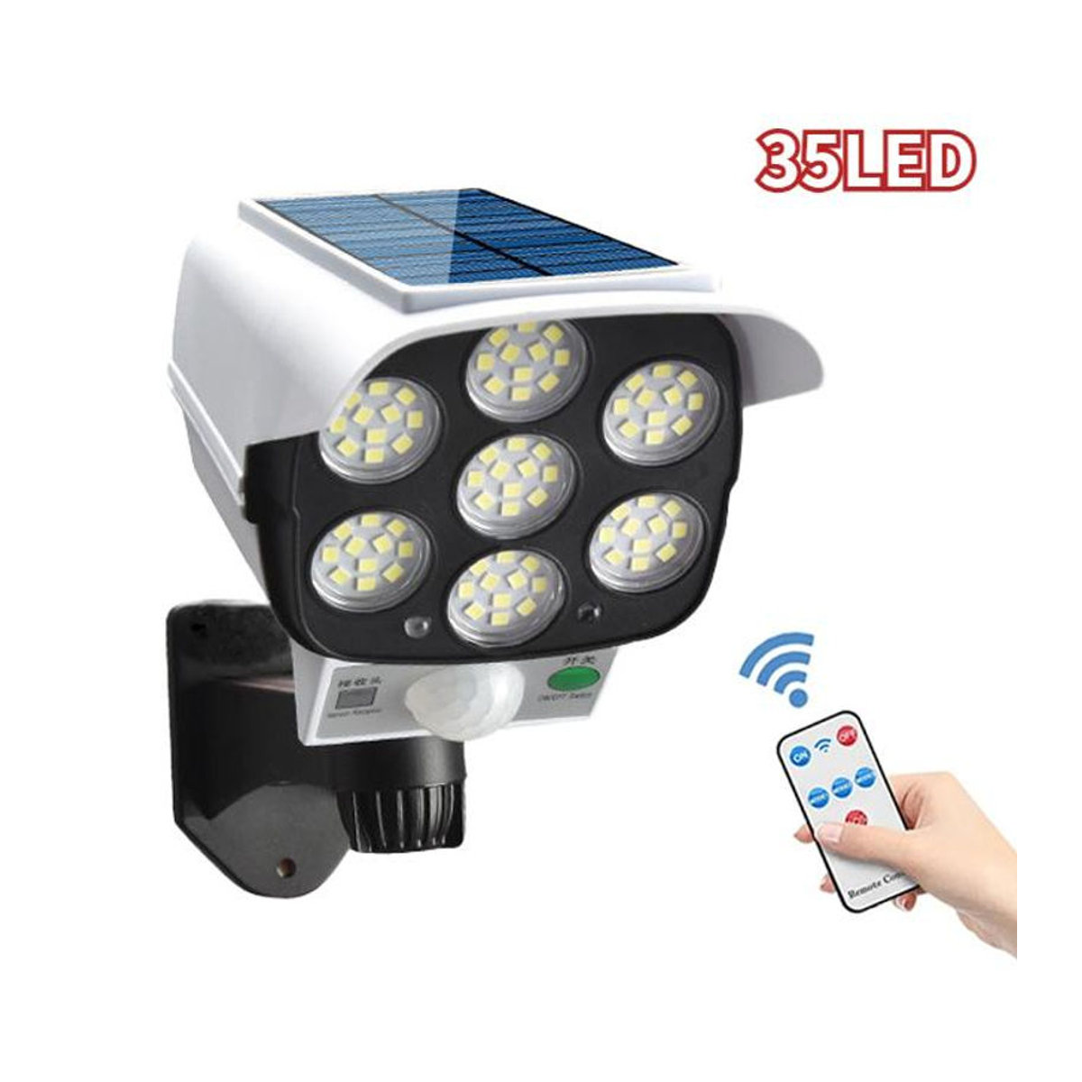 YWZT BEIMT Factory Solar-LED-Wandleuchte mit Bewegungsmelder und Fernbedienung, wasserdichte Außenleuchte IP65 für Hof und Garage, 35LED, Schwarz/Weiß - Bild 8