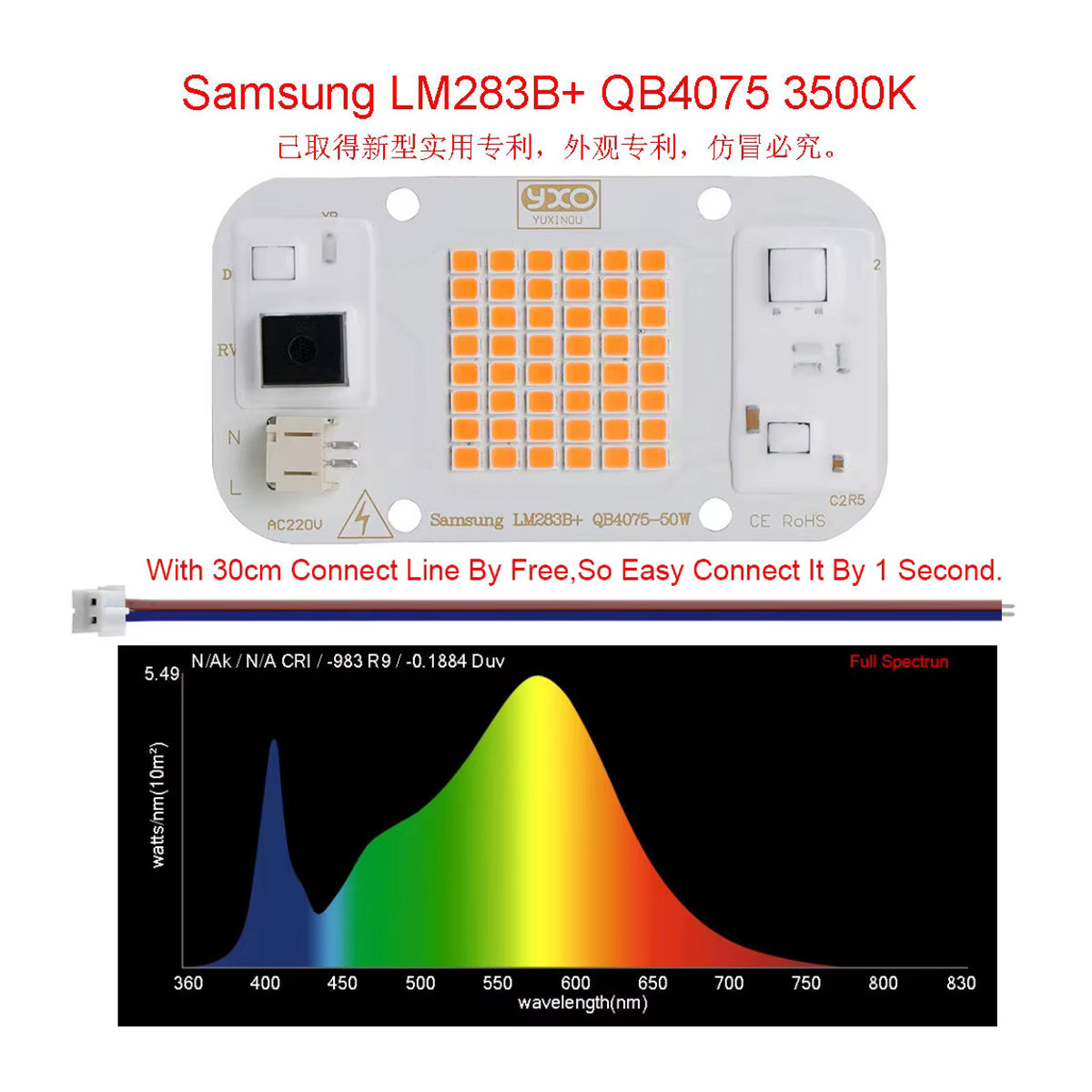 YXO YUXINOU 50 W LED-COB-Pflanzenwachstumslicht mit Vollspektrum und Smart IC als DIY-Flutlicht - Bild 2